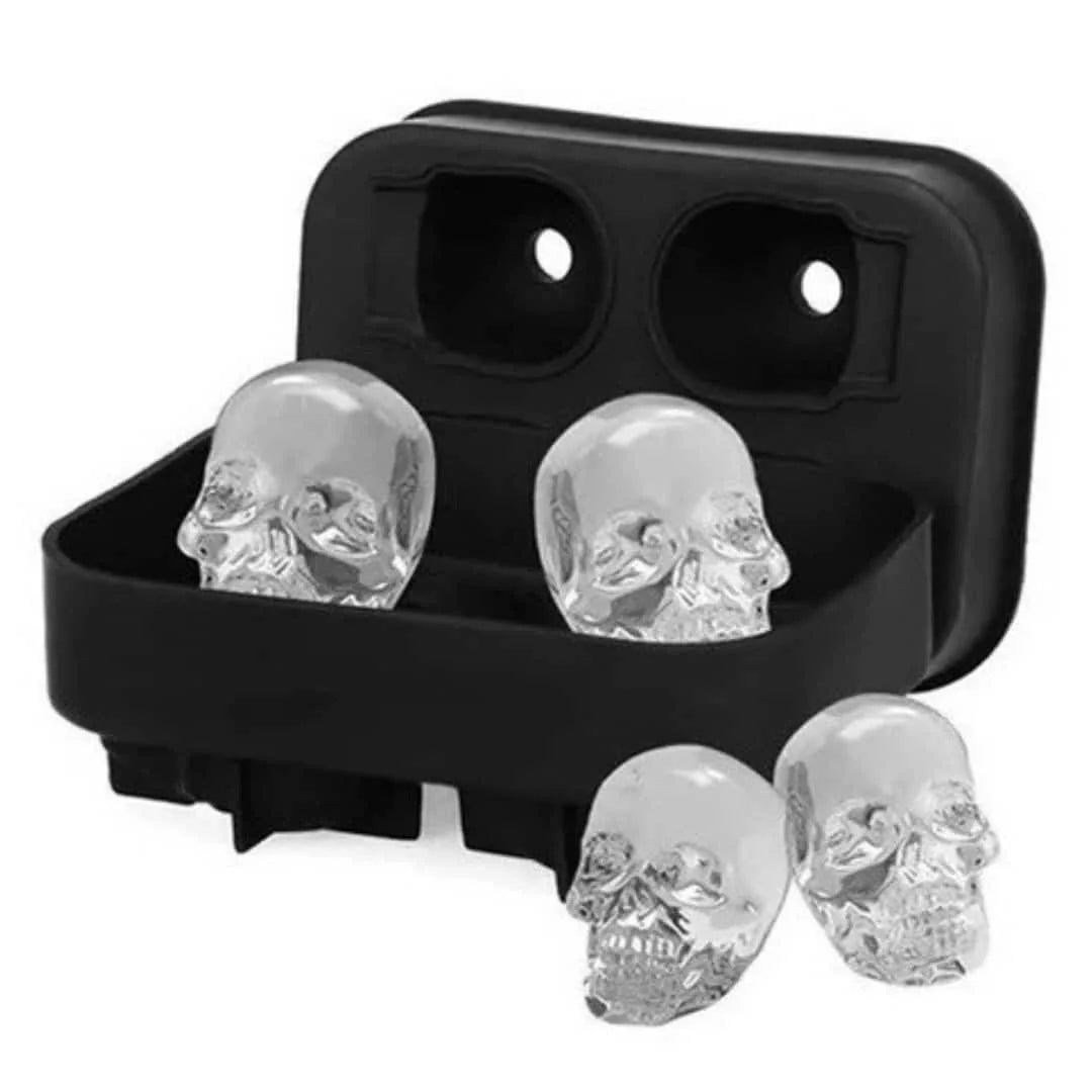 Molde de hielo calavera 3D de silicona - 4 calaveras por bandeja