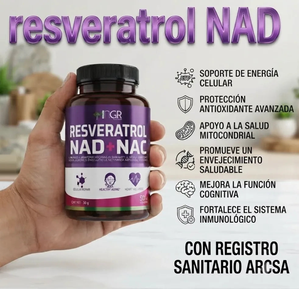Frasco Resveratrol NAD + NAC - 50 cápsulas
