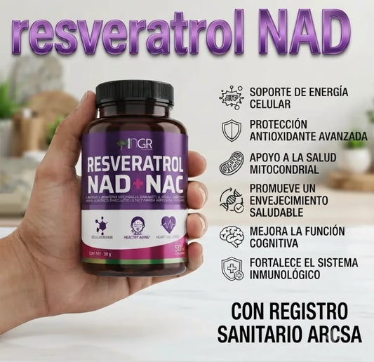 Frasco Resveratrol NAD + NAC - 50 cápsulas